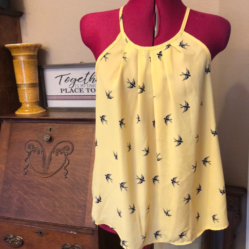 Chocolate Yellow Bird-Print Halter Camisole